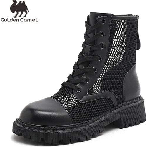 CAMEL 2021 Summer New Women Martin Boots Platform Thick Heels Mesh Hollow Breathable Ankle Boots for Women Fashion Short Boots