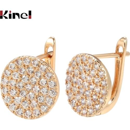 Kinel 2021 Luxury 585 Rose Gold Earrings For Women Micro-wax Inlay Natural Zircon Stud Earrings Wedding Jewelry Valentines Gifts