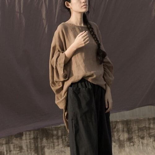 Johnature Women Ramie Vintage T-Shirts High Quality 2021 Spring Summer Soft Women Cloths Khaki Chinese Style T-Shirts