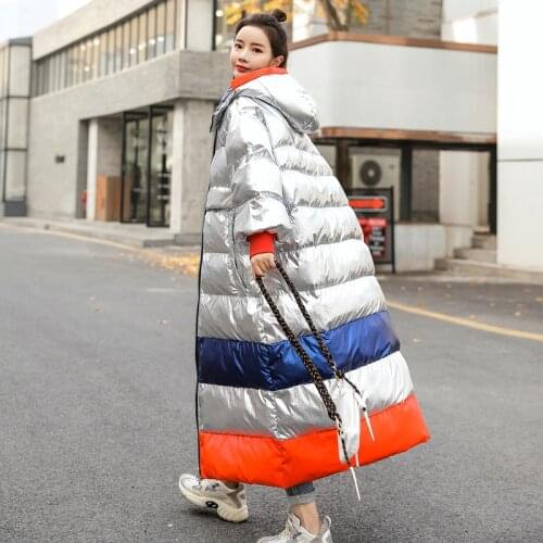 90% Down Jacket Winter Fashion Splicing Down Coat Womens Glossy Plus Size Long Keep Warm Down Parka Female Windproof Snow