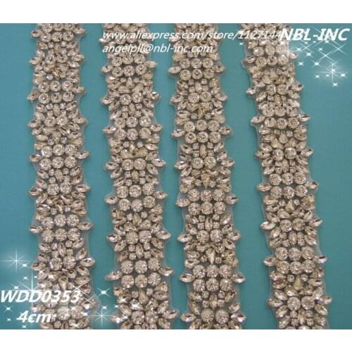10 yards) Wholesale iron on bridal silver clear beaded applique rhinestone crystal trim for wedding dress garment sash WDD0353