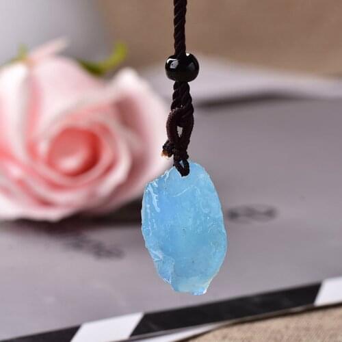 100% Natural Aquamarine Original Stone Pendant Natural Quartz Stone Raw Crystal Quartz Fashion For Men Women Jewelry DIY gift