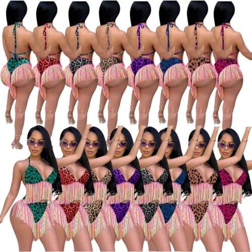 2021 Summer Clothes Swimsuit Women Sexy Tassel Bandage Bikinis Bathing Suit Leopard Bikini Set Beach Swimwear Wholesale Items