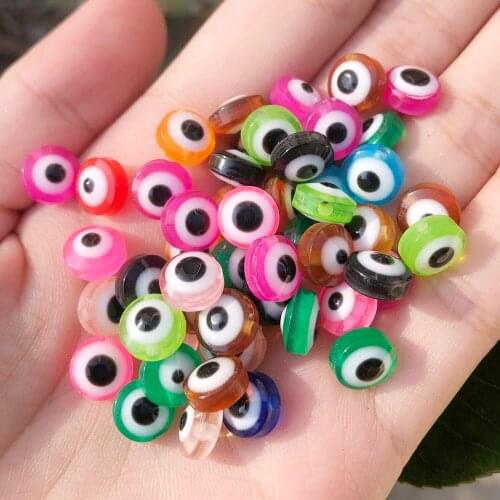 6/8/10mm Oval Flat Beads Mixed Color Evil Eye Resin Acrylic Loose Space Beads for Jewelry Making DIY Charms Bracelet Accessories