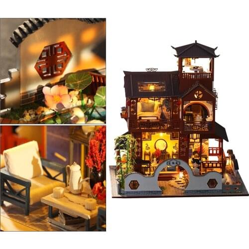 Antique Miniature DollHouse Creative Smokey Pavilion Furniture Adults New Year Birthday Romantic Gift 10+ Years Old