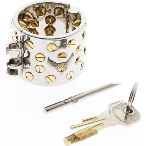 BDSM Metal Lockable Penis Torture Golden Sharp 4 Rows Cock Ring Cage Scrotum Pendant Male Chastity Device Spiked 18+ Penis Rings