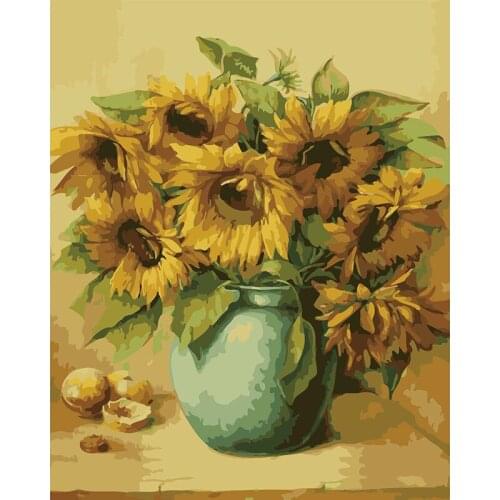 Frameless DIY oil painting digital sunflower wall decoration living room painting and calligraphy wall art