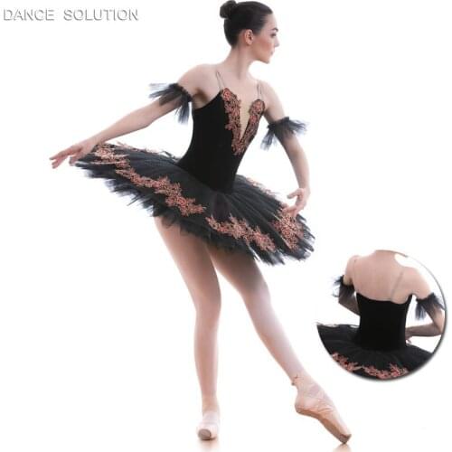 Black Velvet Top with Red Applique Ballet Tutu Professional Pancake Tutu for Women & Girl Ballerina Stage Dance Costumes BLL027