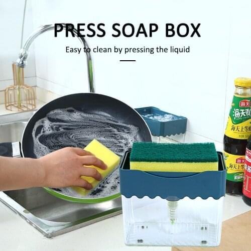 2-in-1 Soap Dispenser Sponge Caddy Non-toxic Odorless Dispenser Kitchen Rack Creative Bathroom Washing Soap Storage Box