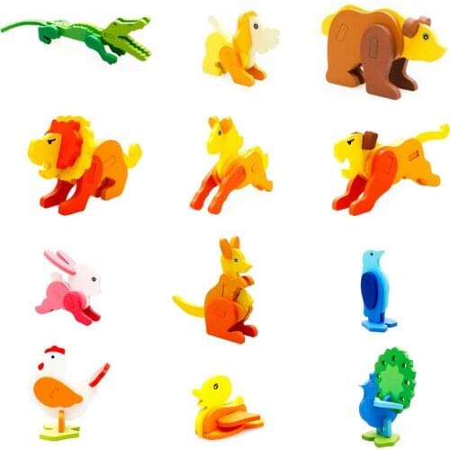 Baby Toys Wooden 3D Animal Puzzle Tangram Shapes Learning Cartoon Intelligence Jigsaw Puzzle Toys For Children Educational Gift