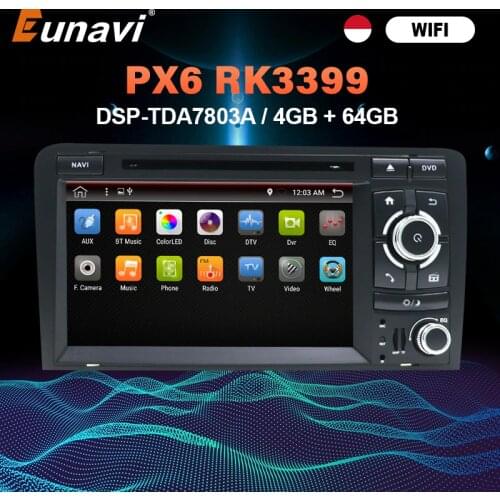 Eunavi Android 10 4G 64G 2 DIN CAR DVD GPS For Audi A3 8P 2003-2012 S3 2006-2012 RS3 Sportback 2011 multimedia player 8 Cores