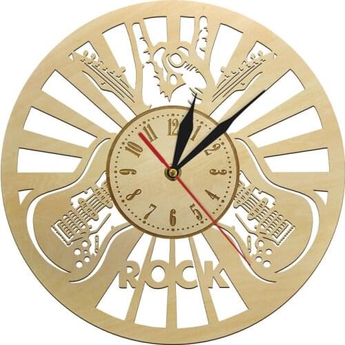 Guitar Wall Hanging Clock Wood Quartz Clock Movement Rock Music Wall Watch Unique Wooden Eco Friendly Natural Room Decor
