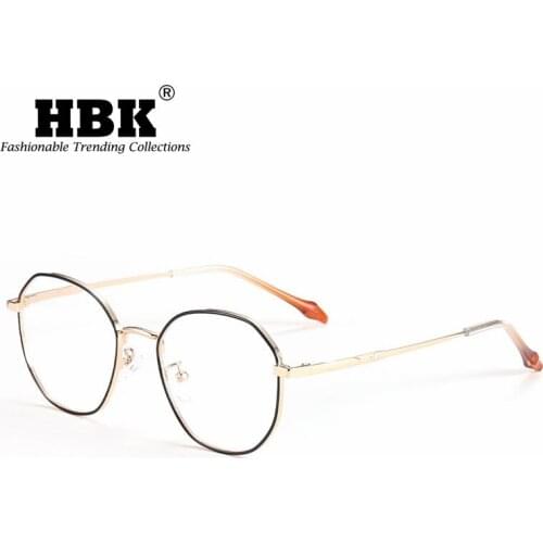 HBK Anti Blue Light Game Glasses Frame Computer Glasses Gold Anti Ray Eyeglasses Women Round Clear Lens Glasses