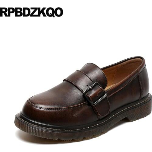 Retro british style chinese loafers japanese school flats wide fit shoes ladies 2019 slip on china brown vintage designer women