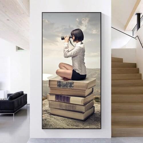Book Girl Gift Teenager Modern Scandinavian Style Canvas Painting Wall Art Decorative Prints Home Decoration Pictures Room Decor