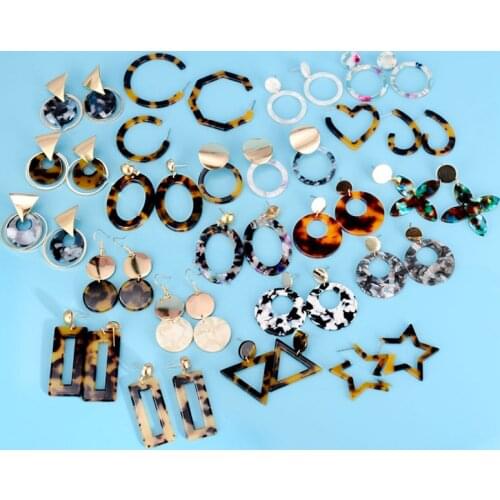 Leopard Acrylic Round Statement Acetic Acid Tortoise Shell Acetate Plastic Green Cross Half Circle Earing Free shipping