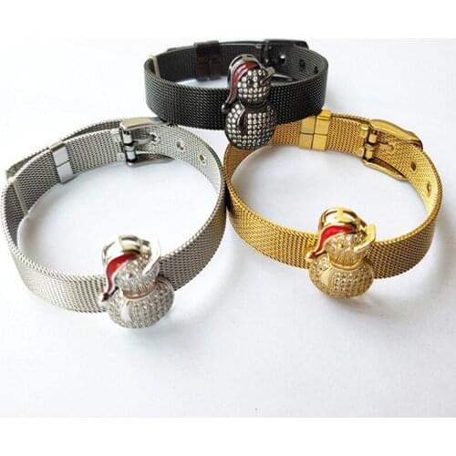 Micro Pave Cubic Zirconia snowman Shape Space Beads Jewelry watch belt bangle,CZ Micro Pave Charm Bracelet BG214