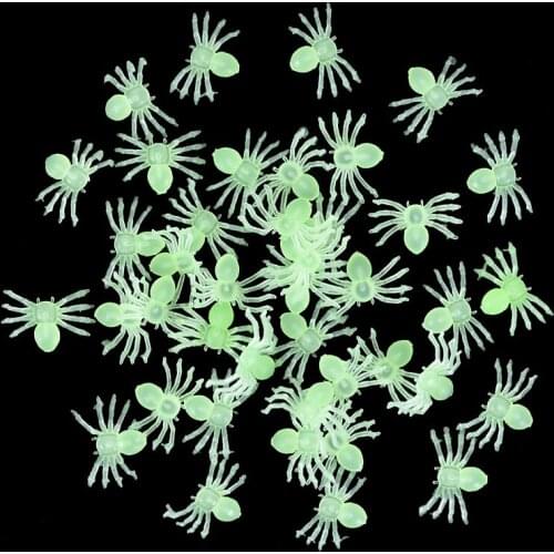 50Pcs Horror Black Spider Mini Plastic Luminous Spider Haunted House Spider Web Bar Halloween Decoration Simulation Tricky Toy