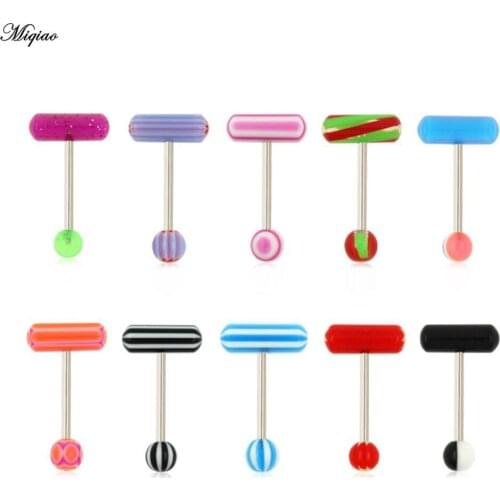 Miqiao 10pcs Mixed Tongue Puncture Acrylic Pill Tongue Nail Set Puncture Stripe Tongue Nail Body Piercing Jewelry 14G