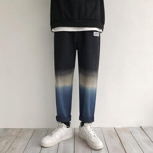 2021 Autumn Mens Gradual Change Color Baggy Casual Pants Black Homme Jeans Classic Style Cargo Pocket Male Trousers Size M-2XL