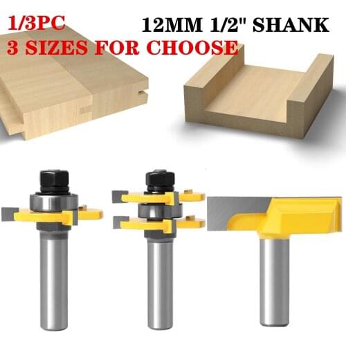 1-3pcs 12.7mm Shank Tongue & Groove Router Bit Tool Set With A Bottom Cleaning Bit- Solid Steel Woodworking Mill Bit