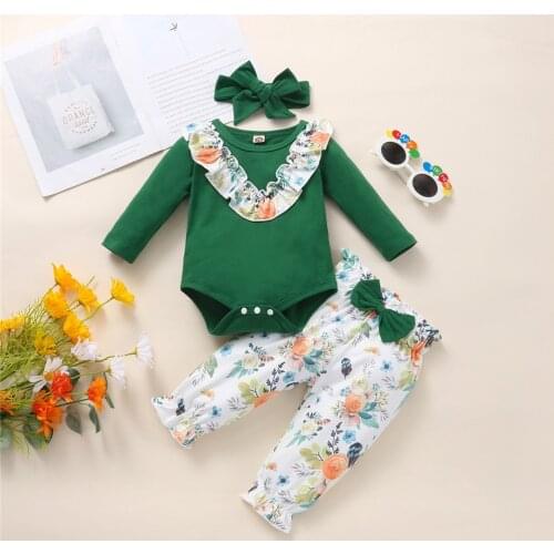 0-18M Newborn Baby Clothes Toddler Infant Baby Girl Outfits Fall Floral Romper Bodysuit + Bow Pants New Kids Clothing Babies
