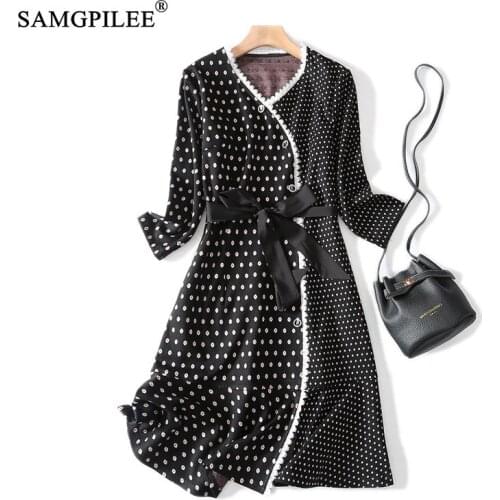 Dresses Autumn 2021 Woman Casual A-line Print Three Quarter Sleeve Sashes Plus Size Empire V-neck Winter Dress For Women 3XL