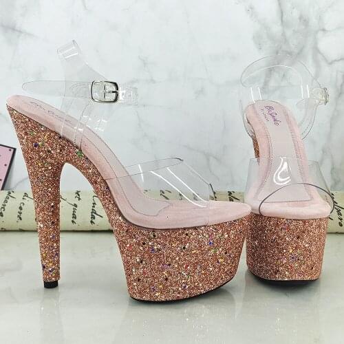 Leecabe Clear Stripe style high heel sandals 17cm/7inches sexy model shoes pole dance shoes