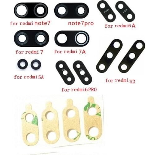 10pcs/lot For Xiaomi Redmi 7 7A S2 5A 6A Note 6 7 K20 Pro Rear Back Camera Glass Lens Cover Replacement Parts with Glue Sticker