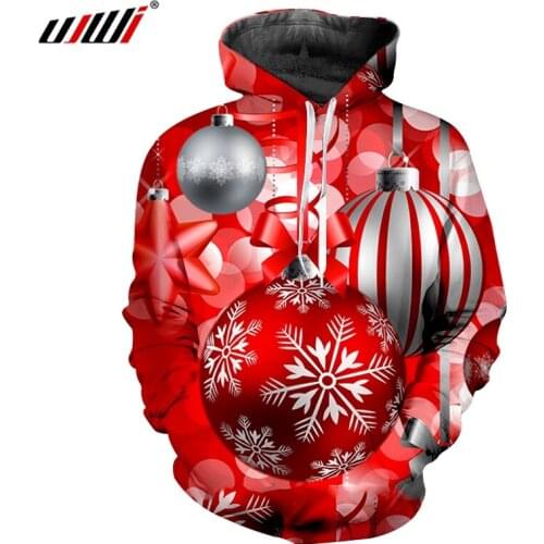 UJWI 3d Christmas Hooded Men Funny Sweatshirt Snowflake Printed Anime Red Mens Christmas Clothing Hooded Sweatshirts Fashion