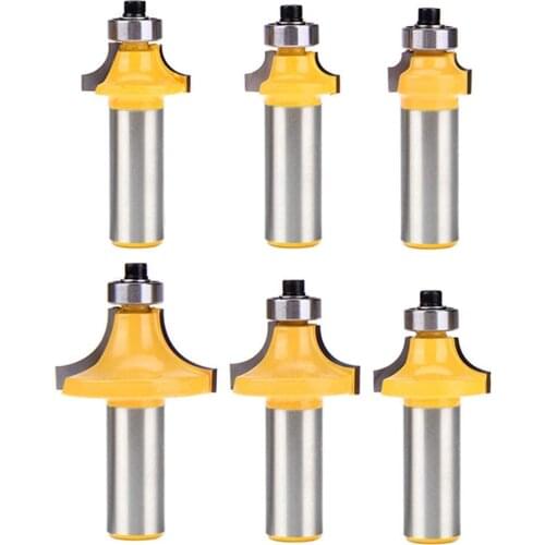 Pack Of 6 1/2-Inch Shank Round Over Router Bit 1/2 Inch 1/8 Inch 1/4 Inch 5/16 Inch 3/8 Inch 7/16 Inch Roundover Edge-Forming
