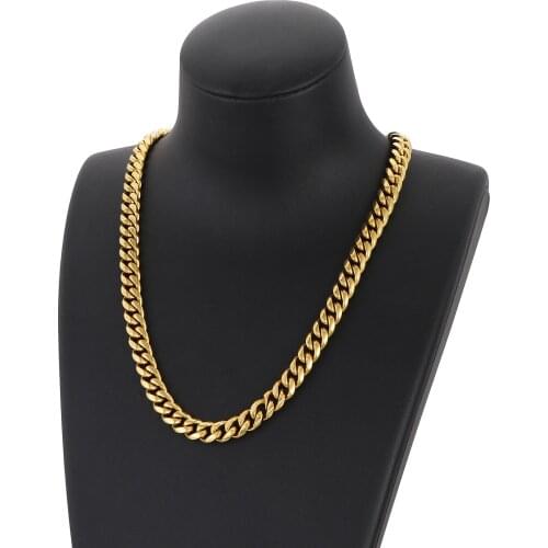 Hip Hop Jewelry Long Chunky Cuban Link Chain Golden Necklaces With Thick Gold Color Stainless Steel Neck Chains For Men Jewelry