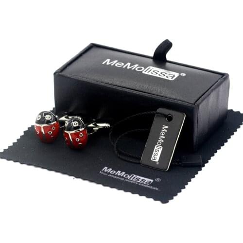 MeMolissa Display Box Cufflinks Luxury Shirt Red Beatle Shape Cufflinks for mens Brand Ladybird Design Free Tag & Wipe Cloth