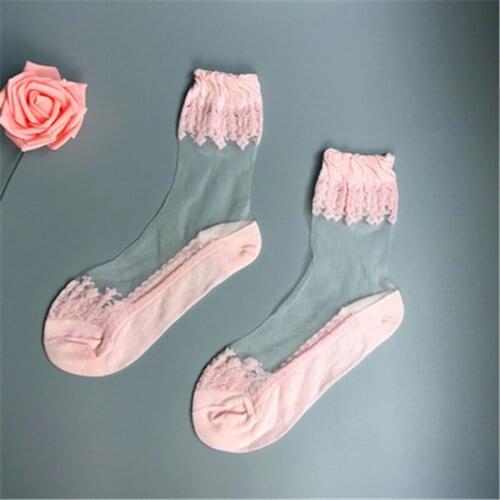 1Pair Women Lace Ruffle Ankle Sock Summer Soft Comfy Sheer Silk Cotton Elastic Mesh Knit Frill Transparent Hollow Womens Socks