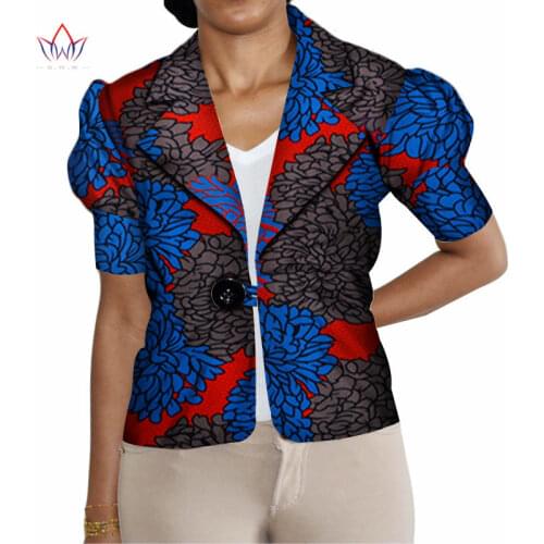 Women Shirts Tops Bazin Riche African Clothes 100% Cotton Print Puff Sleeve Shirt with Button Women African Clothing WY3487