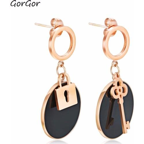 GorGor Trendy New Style All-match Titanium Steel Korean Womens Key Round Brand Simplicity Temperament Earrings Jewelry 514