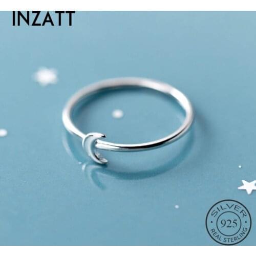 INZATT Real 925 Sterling Silver Minimalist Moon Ring For Fashion Women Party Cute Fine Jewelry Accessories Birthday Gift