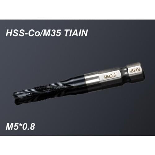 1Pc 5MM Cobalt HSS Spiral Pointed Complex Tap TIAIN M35 Stainless Steel Tapping Chamfering Tool Hex Shank Metric M5*0.8