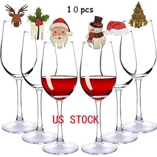 10Pcs Christmas Cup Card Xmas Party Santa Hat Wine Glass Decoration Home Table Place Decorations Christmas Party Supplies