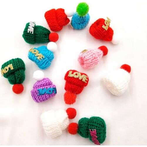 16pcs 4.2*2.5cm Crochet hat Appliques Multicolors Flocking Ball Wool Balls For Diy Garland Home Decoration