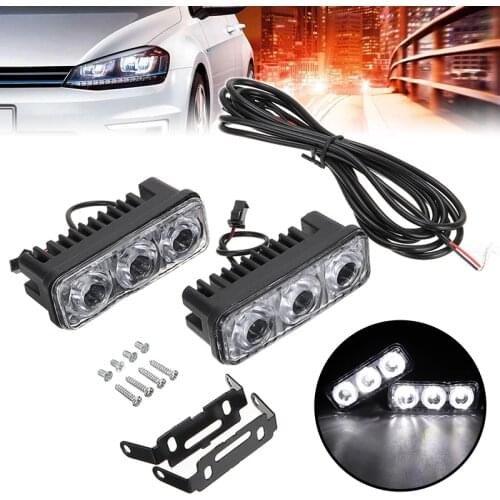 2pcs 3 LED 6500K Super White Car Day-time Running Light Fog Signal Lamps For Off Road SUV Van Trucks Boats Accessories