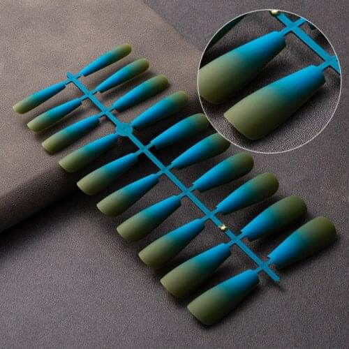 20 Pcs Matte Gradient Fake Nail Full Cover False Long Coffin Nail With Tip Colorful Beauty Artificial Nails DIY Nail Art Decor