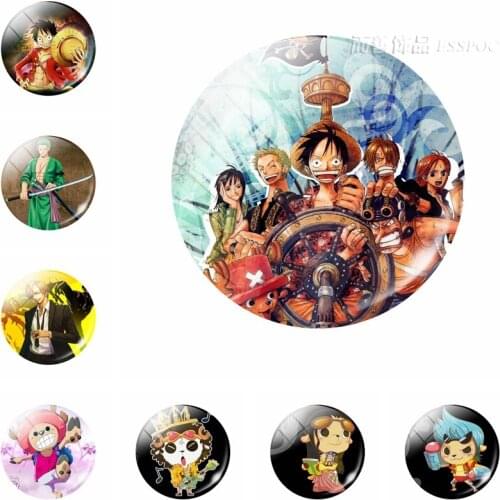 5Pcs/lot Cartoon Anime ONE PIECE The Straw Hat Pirates Luffy 25mm Round Glass Cabochon Gemstone DIY Pendant Jewelry Accessories