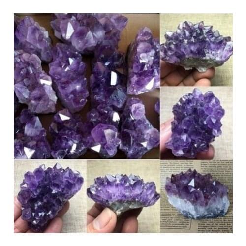6Pcs Natural Amethyst Cluster Geode Purple Crystal Quartz Specimen Home Decor