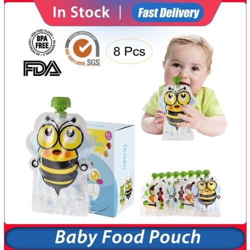 8 PCS 150ml Reusable Sealed Complementary Food Pouch Storage Bag Homemade Puree Pulp Double Zipper BPA-Free