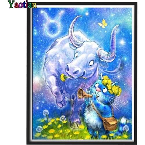 5d Diy Diamond Painting Cartoon Cow And Cat Diamond Mosaic Flower Diamond Embroidery Sale Full Round Drill Cross Stitch Kits