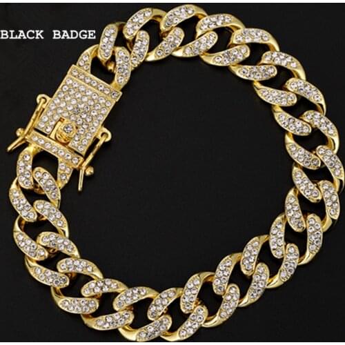 Bling Rhinestone Cuban Link Bracelet Miami Iced Out Golden 2021 Fashion Mens Hip Hop Bracelets for Men Jewelry DropShipping