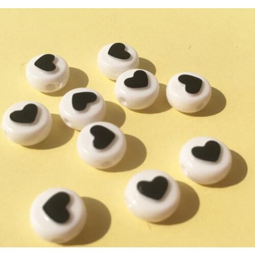 Wholesale 1600pcs 6*10mm Black Heart Beads Flat Coin Round Shape Acrylic PLastic Jewelry Spacer Beads Fit Bracelet Necklace DIY