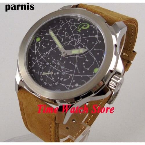 44mm Parnis watch sapphire glass black constellation luminous mechanical 6498 hand winding movement mens watch men 916