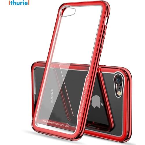 For iPhone X 10 8 7 6 6s Plus Case luxurious Plating TPU Bumper Transparent Tempered Glass Back Cover For iPhone X 8 7 6 6s Plus